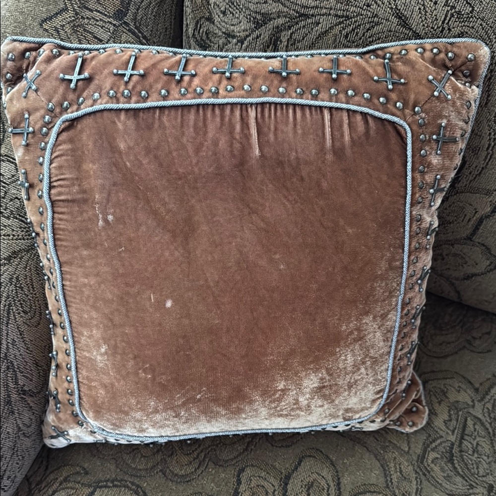 Double D Ranch Elegant Velvet Light Brown Velvet Accent Pillow